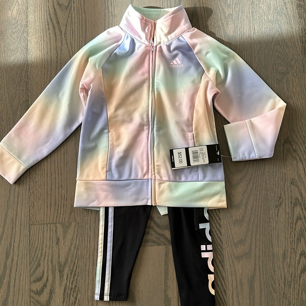 Toddler Adidas track set. Rainbow top with matching leggings. 3t. New with tags